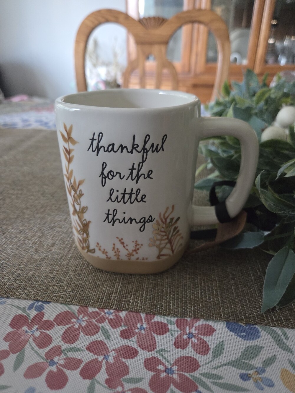 Rae Dunn White & Tan 'thankful for the little things' Mug